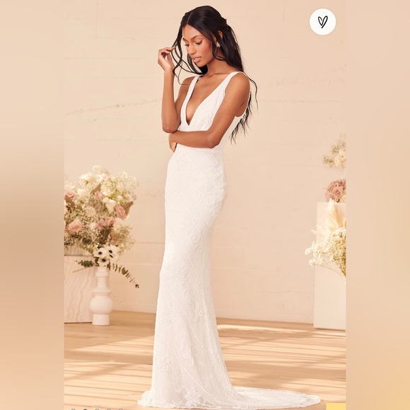 Lulus The Sweetest Vows White Sequin Mermaid Maxi Dress New - Picture 3 of 10